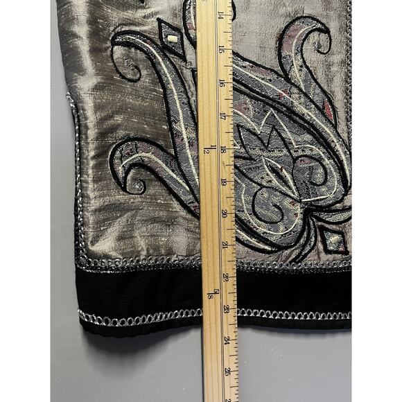 Stephanie Thomas Jacket Womens Large Silver Silk Embroidered Open Front Boho - Picture 13 of 13